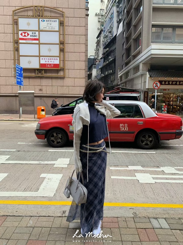復古格紋雪紡魚尾裙